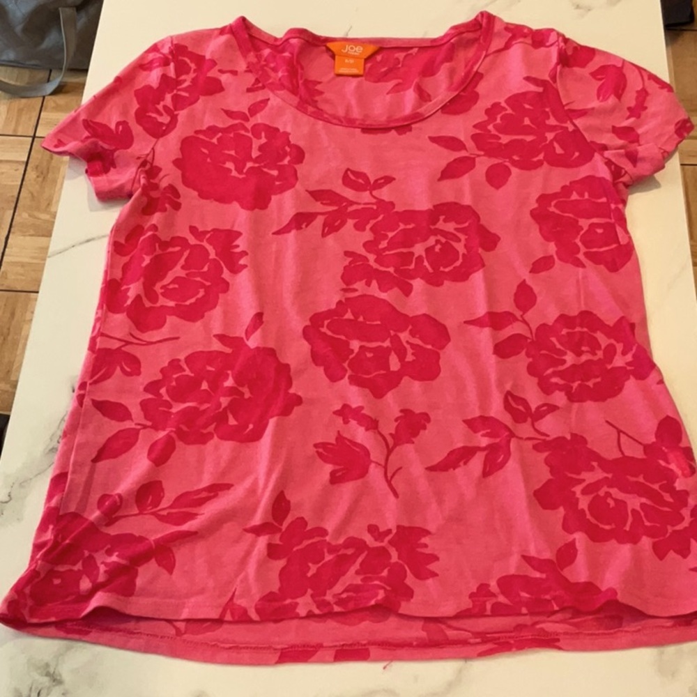 Joe pink floral slightly sheer tee, small.